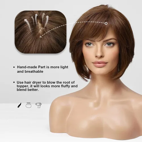 Miniatura 3 de EMMOR Peluca de encaje frontal atada a mano, pelucas de cabello 100% humano para mujer, peluca natural en capas, estilo ondulado diferente