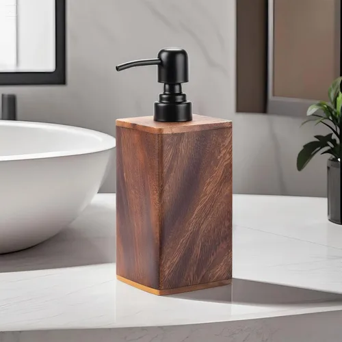 Miniatura 10 de Dispensador de jabón de madera maciza de 6.8 fl oz para baño, cocina, bomba de jabón de manos recargable de madera, dispensador de loción