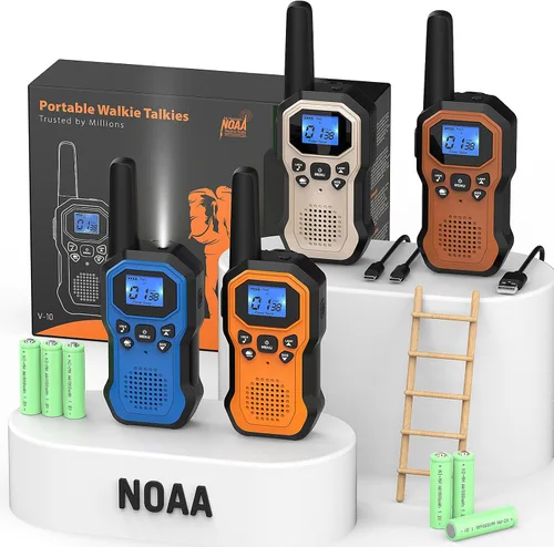 Radios de 2 vías para adultos Walkie Talkies de largo alcance para niños, recargable, paquete de 4, camping, senderismo, esquí, equipo de crucero