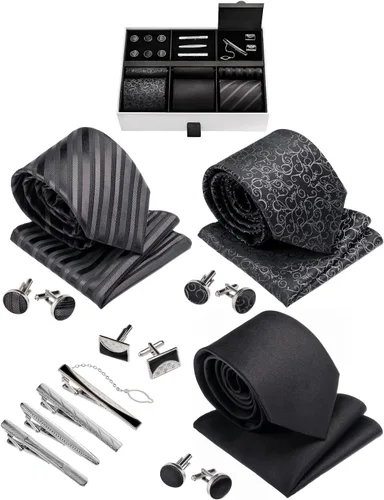 Miniatura 19 de Juego de corbata de regalo para hombre, corbata sedosa, bolsillo cuadrado, clips de corbata, gemelos para hombres