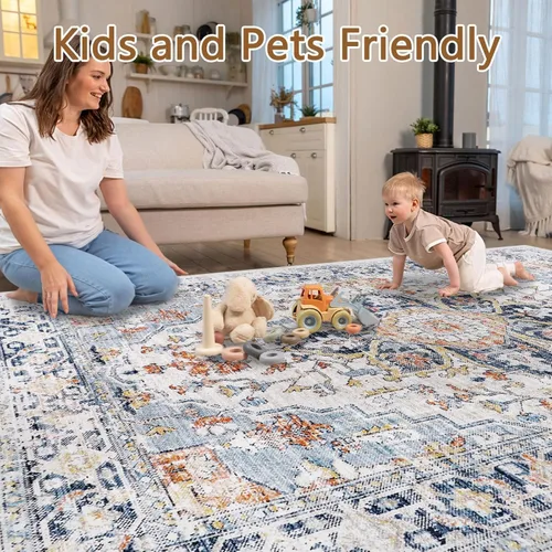 Miniatura 7 de Homcomoda Alfombra de área para sala de estar, 6 x 9 pies, lavable a máquina, alfombra de área con estampado vintage, alfombra antideslizante