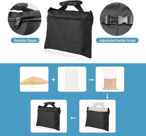 Miniatura 3 de Sacos de Arena 4 Paquetes con 4 Bolsas de PE, Sacos de Arena de Servicio Pesado, Sacos de Arena para Peso con Cremallera y Correas con Hebilla