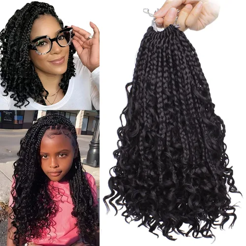 Miniatura 50 de Beverlee Goddess Box - Trenzas de ganchillo de 8 pulgadas, 8 paquetes de trenzas de ganchillo bohemias, extremos rizados, pelo sintético rizado