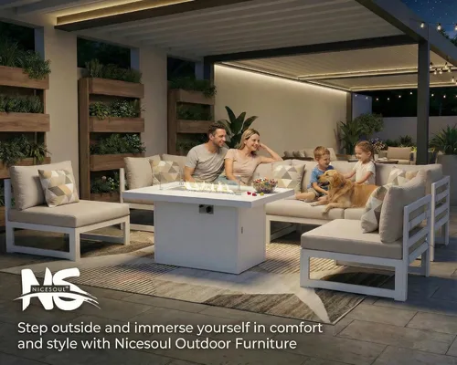 Miniatura 6 de NICESOUL® Juego de 6 piezas de muebles modernos de aluminio extra grandes para patio con mesa para fogata de propano/gas natural, sofás