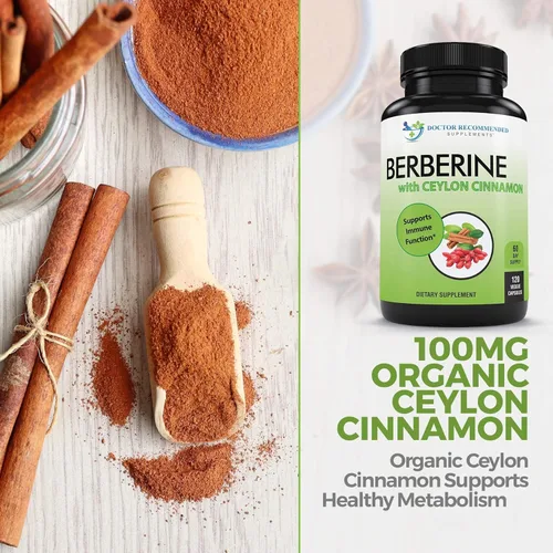Miniatura 4 de DOCTOR RECOMMENDED SUPPLEMENTS Berberina con canela de Ceilán, 1200 mg de berberina y 100 mg de canela de Ceilán orgánica, 120 cápsulas vegetales