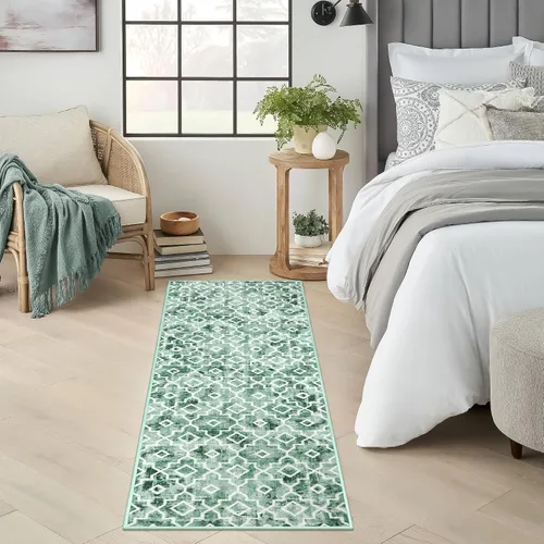 Miniatura 23 de Moynesa Alfombra marroquí lavable de 2 x 3 pulgadas, pequeña, azul, para cocina, baño, suave, antideslizante, de pelo bajo, moderna, geométrica