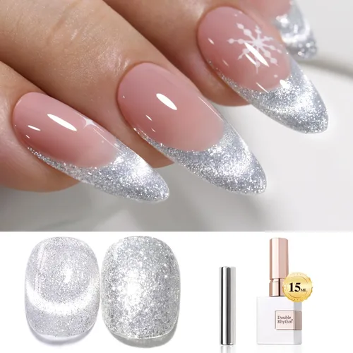 Miniatura 20 de Double Rhythm Esmalte de gel con purpurina de nieve de 0.5 fl oz, color holográfico reflectante para arte de uñas, salón de manicura y bricolaje