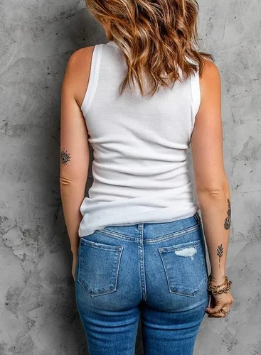 Miniatura 2 de Dokotoo - Camiseta ajustada sin mangas para mujer, tirantes anchos, escote bajo, con ribetes, deportiva, para entrenamiento