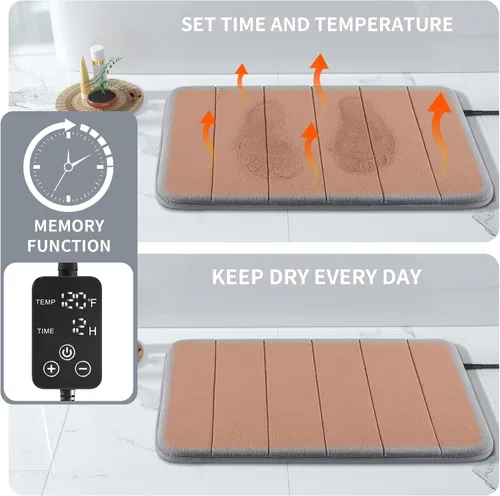 Miniatura 2 de Yimobra Almohadilla térmica para alfombras de baño, con función de memoria, temperatura ajustable (32-146 ℉) y tiempo (1-24 h), tapete de baño
