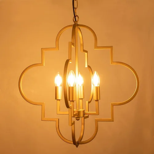 Miniatura 6 de Wellmet Lámpara de araña Orb Dorada, 4 luces, estilo vela, geométrica, para comedor, vestíbulo, entrada, pasillo, comedor y sala de estar, 22.4