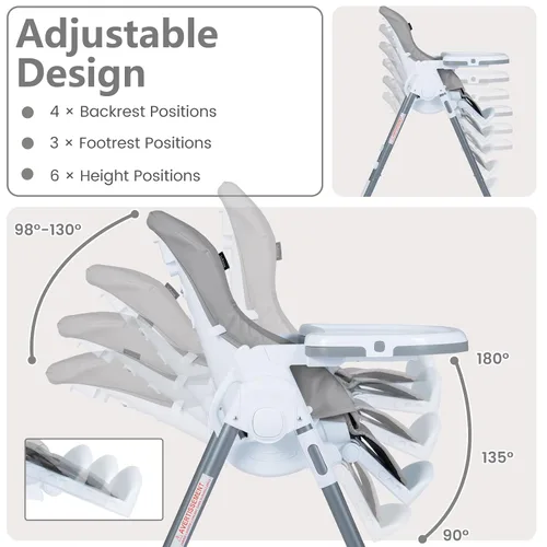 Miniatura 4 de INFANS Silla alta para bebés y niños pequeños, silla alta plegable con 7 alturas diferentes, 4 respaldos reclinables, 3 ajustes, bandeja extraíble