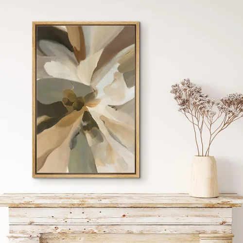 Miniatura 3 de MUDECOR Impresión en Lienzo Enmarcado Arte de Pared Pincelada Floral Abstracta en Tonos Neutros Cálidos Tonos Terrosos Ilustraciones Minimalismo