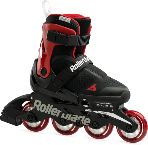 Rollerblade Microblade Free 3WD - Patines en línea ajustables para niños, color negro y rojo, patines en línea de alto rendimiento