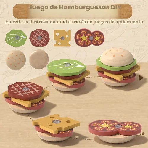 Miniatura 5 de Lehoo Castle Juego de comida de madera para jugar, comida de juguete para niños pequeños de 1 a 3 años, accesorios de cocina, juguetes de cortar