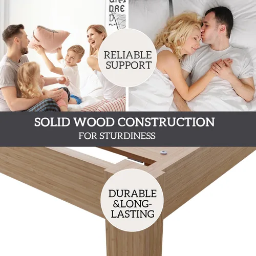 Miniatura 6 de Marco de cama de bambú tamaño completo con plataforma de madera sólida estable con listones antideslizantes, soporte para cama alta, no necesita