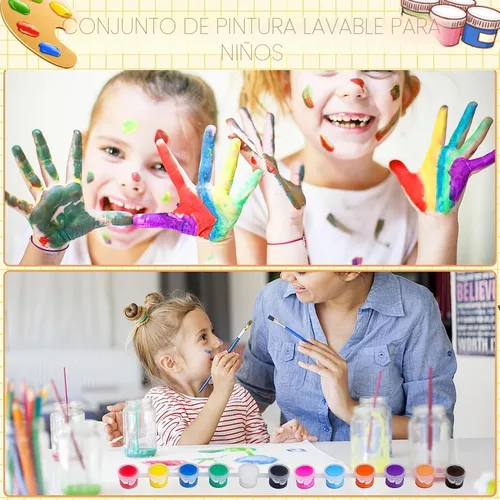 Miniatura 4 de Juego de 145 piezas de mini pintura acrílica para niños, 12 colores, tira de pintura acrílica lavable con 5 bandejas de pintura para niños y COLOR-1