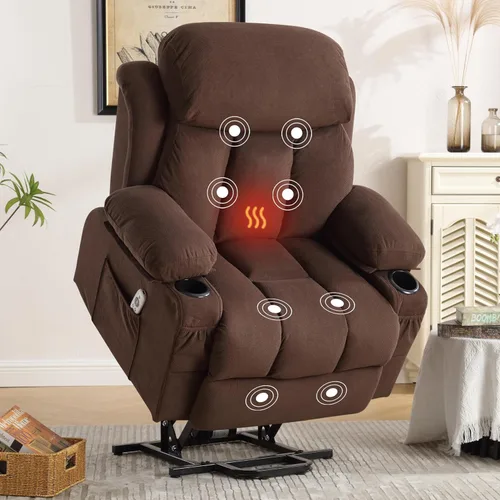 BOSMILLER Silla Reclinable de Elevación Eléctrica para Ancianos con Masaje por Vibración y Calefacción Lumbar, Sofá Individual Eléctrico de Gran