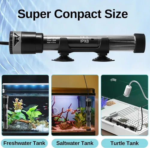 Miniatura 3 de SainSmart XpertMatic - Calentador de acuario sumergible, calentador de pecera de 100 W, termostato ajustable con ventosa, para agua salada marina