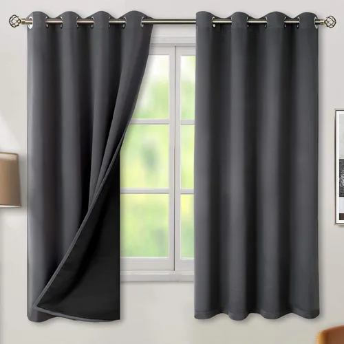 BGment - Cortinas con aislamiento térmico para habitación, 100 % opacas, con forro negro, cortina de doble capa con ojales, reduce el ruido (52 x 63