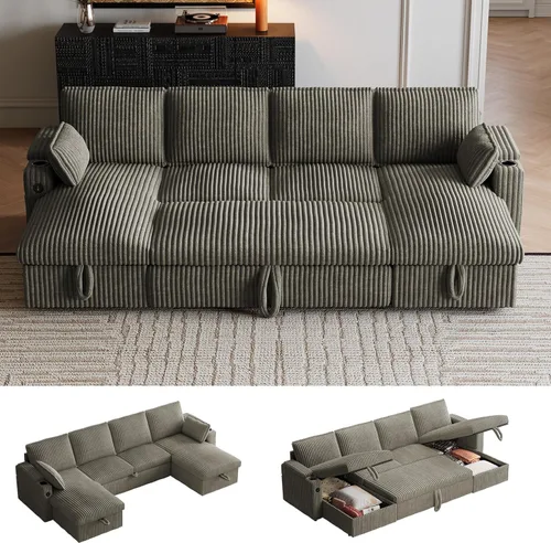 Miniatura 13 de Wrofly Sofá cama convertible 3 en 1, sofá cama extraíble para sala de estar con bolsillos laterales y almohadas extraíbles, respaldo ajustable, sofá