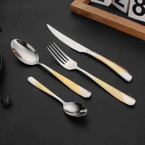 Miniatura 7 de Juego de cubiertos martillados para 16 cubiertos duraderos de acero inoxidable 18 10, 64 piezas de cubiertos delicados, tenedores y cucharas, juego