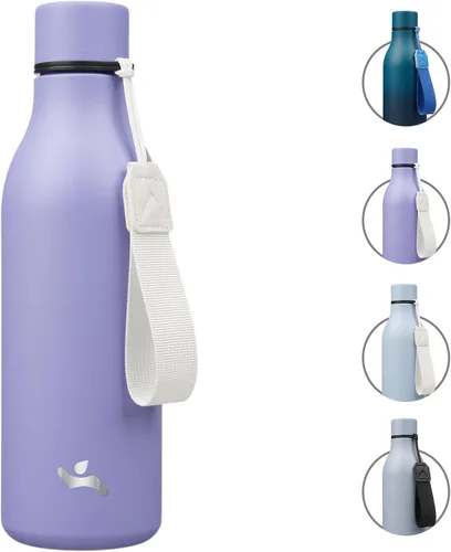 Miniatura 30 de Konokyo Botella de agua aislada con correa, botella de agua de acero inoxidable de 18 onzas de doble pared con aislamiento al vacío, frasco de Verde
