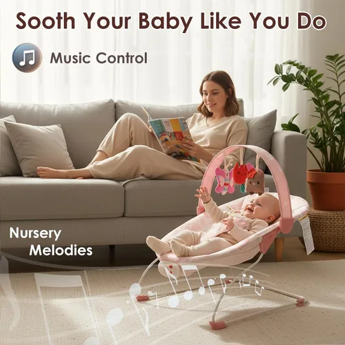 Miniatura 6 de Baby Bouncer – Asiento rebotador para bebé, asiento rebotador para bebés con música y juguetes sensoriales, almohadilla de asiento lavable a