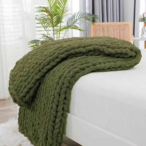Miniatura 53 de Bigacogo Manta de punto grueso para sofá, 51 x 63 pulgadas, 100% tejida a mano con hilo de felpilla grueso jumbo, acogedoras y suaves mantas grandes