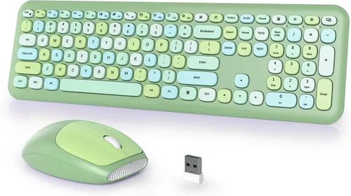 Miniatura 7 de Combo de teclado y mouse inalámbricos para máquina de escribir, 2.4G Office 104 teclas de tamaño completo, retro punk, lindo negro con teclas