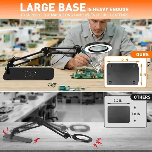 Miniatura 4 de Lámpara de lupa de 10 aumentos con luz y soporte, 2,200 lúmenes, luz iluminada con atenuación sin escalones en 3 colores, 4 pilares de PCB y lámpara