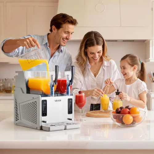 Miniatura 8 de VEVOR Máquina de granizado de 3 litros/100 onzas x 2 tanques para el hogar, no necesita hielo, fabricante de margaritas con autolimpieza