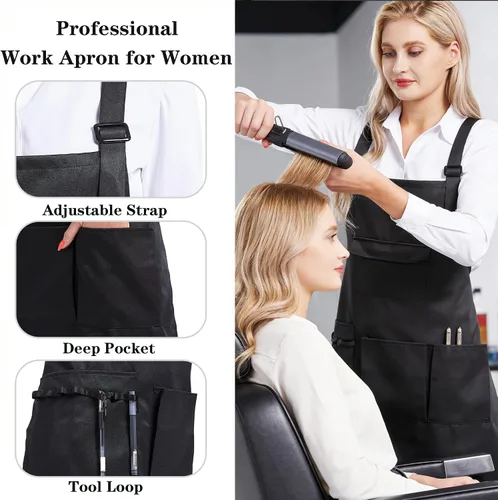 Miniatura 5 de Nanxson Delantal ajustable para mujer, delantal de trabajo profesional con bolsillos para herramientas CF3010