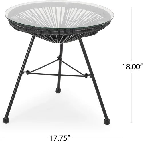 Miniatura 3 de Great Deal Furniture Christina - Mesa auxiliar moderna de ratán sintético para exteriores con parte superior de vidrio templado, color negro