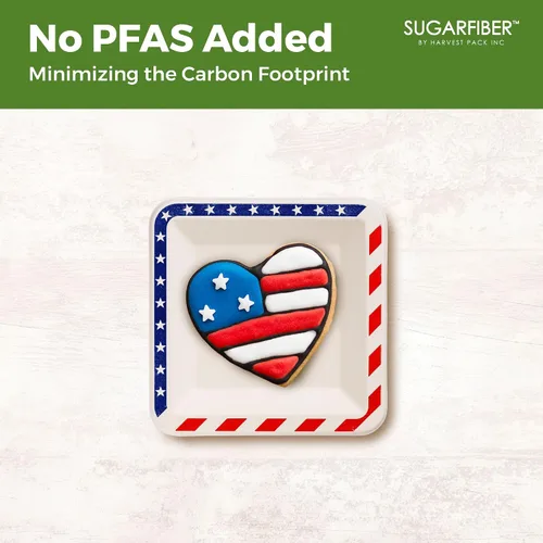 Miniatura 5 de Paquete de cosecha de 6.5 pulgadas, platos cuadrados desechables compostables con bandera americana, sin PFAS, para fiesta patriótica, 4 de julio