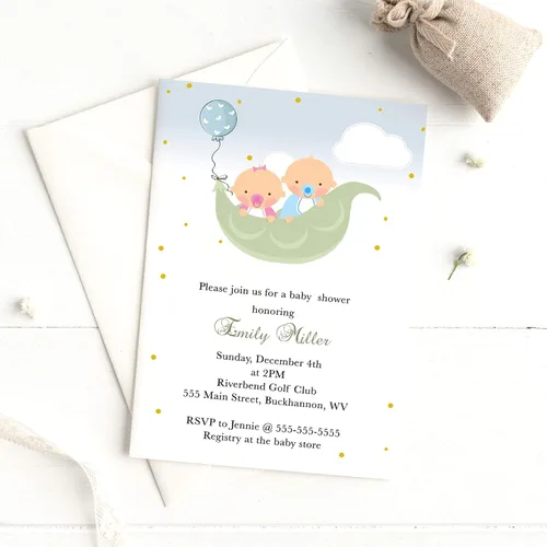 Miniatura 2 de 30 invitaciones Sweet Pea Gender Reveal o Twins Girl Boy Baby Shower Photo Paper