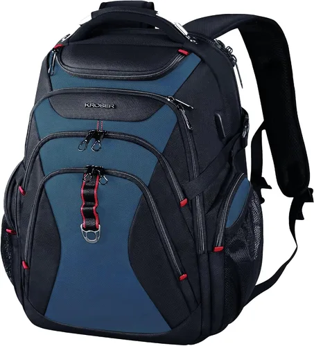 Miniatura 12 de KROSER Mochila de viaje para laptop de 18.4 pulgadas XXXL mochila para juegos con carcasa rígida Saferoom bolsillos RFID repelente al agua, mochila