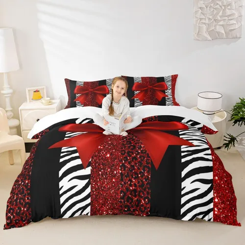 Juego de funda de edredón para niños, tamaño individual, diseño de cebra y leopardo con purpurina, decoración de habitación para niñas y mujeres,