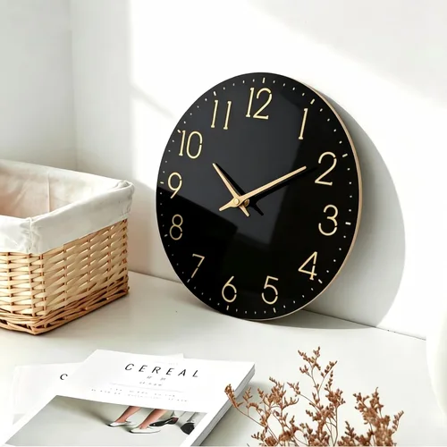 Miniatura 5 de Reloj de pared moderno, funciona con pilas, relojes de pared pequeños de 8 pulgadas, reloj de pared negro silencioso sin tictac, números dorados
