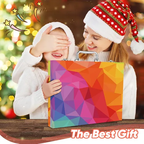 Miniatura 2 de Soucolor - Juego de pintura y dibujo, 183 piezas, kit de arte para colorear, estuche de regalo: crayones, pasteles al óleo, acuarelas en pastilla