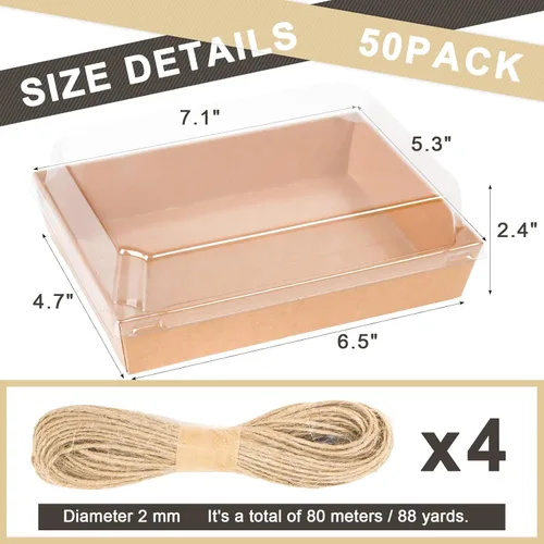 Miniatura 2 de Cajas de charcutería de 7 x 5 pulgadas con tapas transparentes, paquete de 50 recipientes desechables para alimentos, cajas grandes de papel