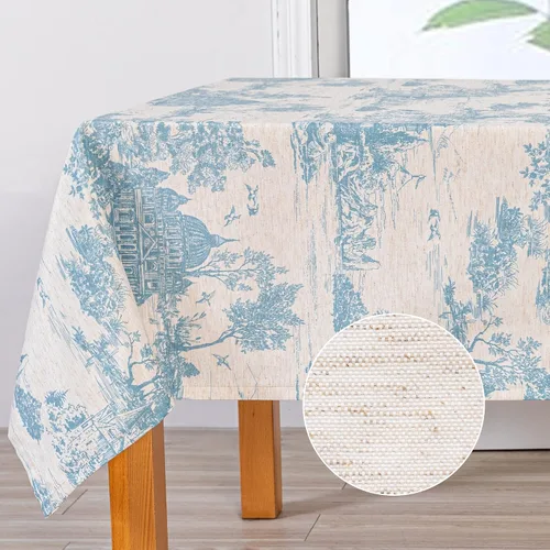 Miniatura 12 de MYSKY HOME - Mantel para mesa rectangular, impermeable, manteles de algodón suave para interior/exterior, mantel sin arrugas para mesa rectangular