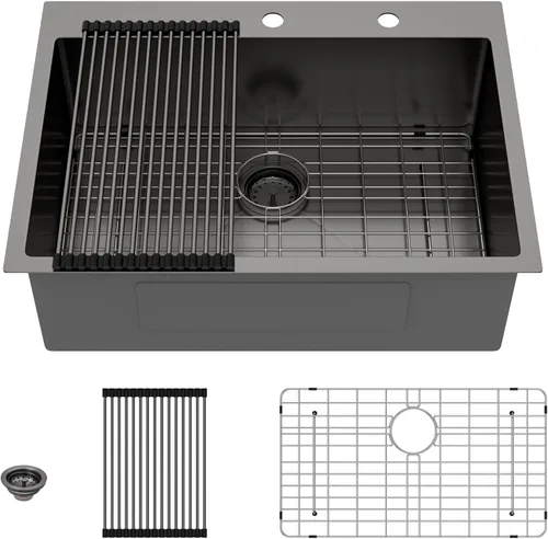 Miniatura 34 de Lordear - Fregadero de barra – Fregadero de barra dorado de 13 x 15 pulgadas con grifo dispensador de jabón, estación de trabajo, calibre 16 T304
