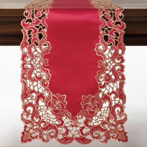 Miniatura 12 de DECOZEN Camino de Mesa Navideño Dorado con Ciruela – Bufanda Decorativa Bordada para Comedor y Tocador para Mesas Navideñas, Bodas y Fiestas – 14 x