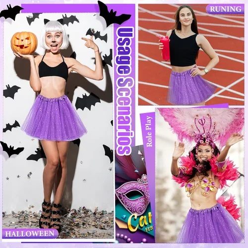 Miniatura 6 de Foaincore 9 piezas de falda tutú para mujer, 4 capas de tul con estrellas, lentejuelas, vestido de ballet para niñas, falda de lentejuelas
