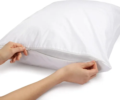 Miniatura 5 de Amazon Basics Protector de almohada hipoalergénico 100% algodón estándar transpirable con cremallera, lavable a máquina, blanco, 27 x 21 pulgadas