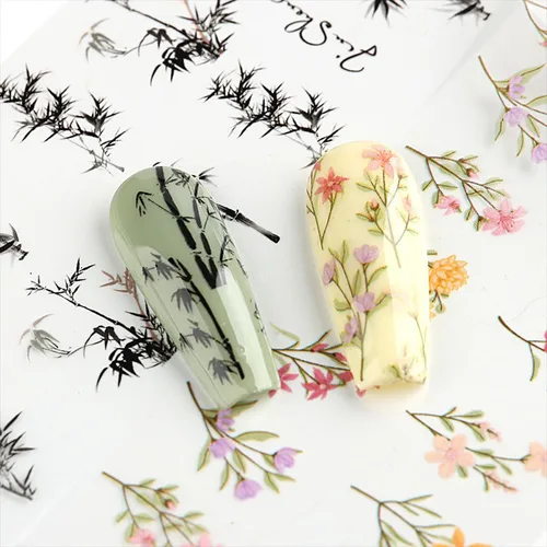 Miniatura 7 de Kit de 10 rollos de calcomanías de transferencia de papel de aluminio para uñas, diseño de pintura de tinta de bambú, láminas de papel de aluminio