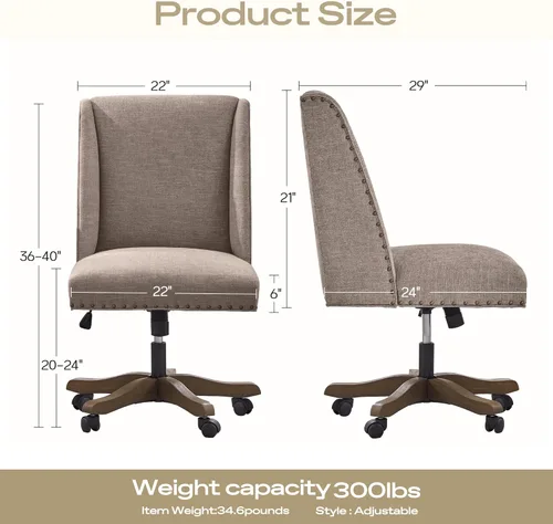 Miniatura 2 de Zihanhome Silla de Oficina Tapizada sin Brazos con Patas de Madera, Silla de Escritorio de Oficina en Casa Moderna Ajustable Silla de Computadora