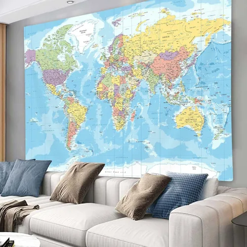 Miniatura 9 de ICTEISOM Tapiz de mapa del mundo para niños estudiantes, mapa del mundo con países y ciudades principales, tapiz de arte de pared póster tapices