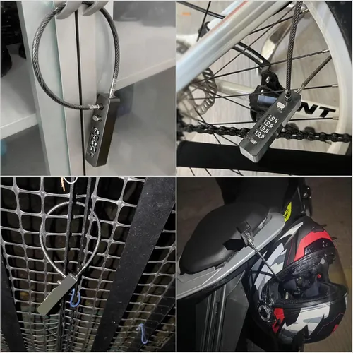 Miniatura 6 de Cerradura de puerta de valla al aire libre - bicicleta, cadena de cable, cerraduras de combinación Gris