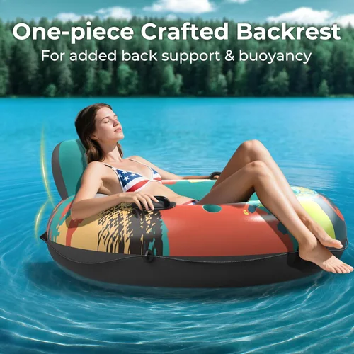 Miniatura 4 de Flotador de tubo de río resistente de 53 pulgadas para adultos, flotador inflable para piscina, lago y playa con portavasos incorporados, respaldo
